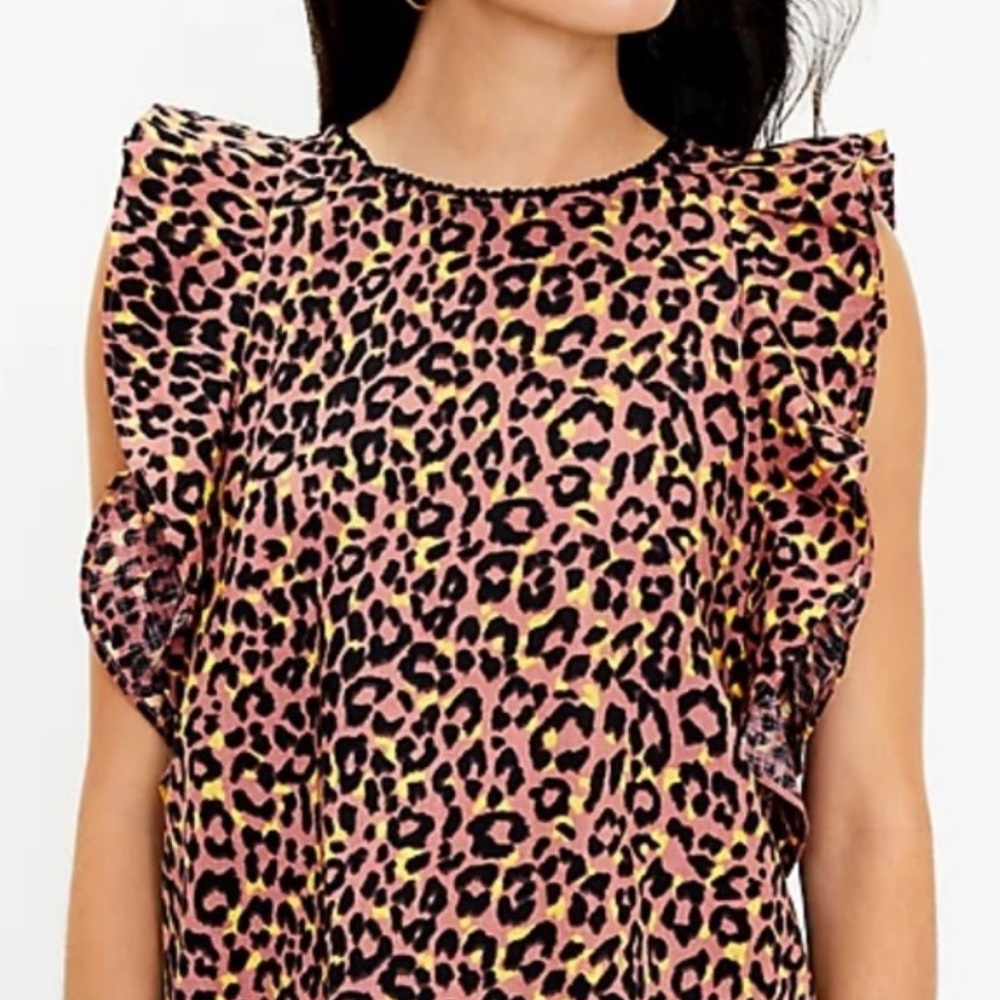 LOFT Leopard Print Top with Black Trim